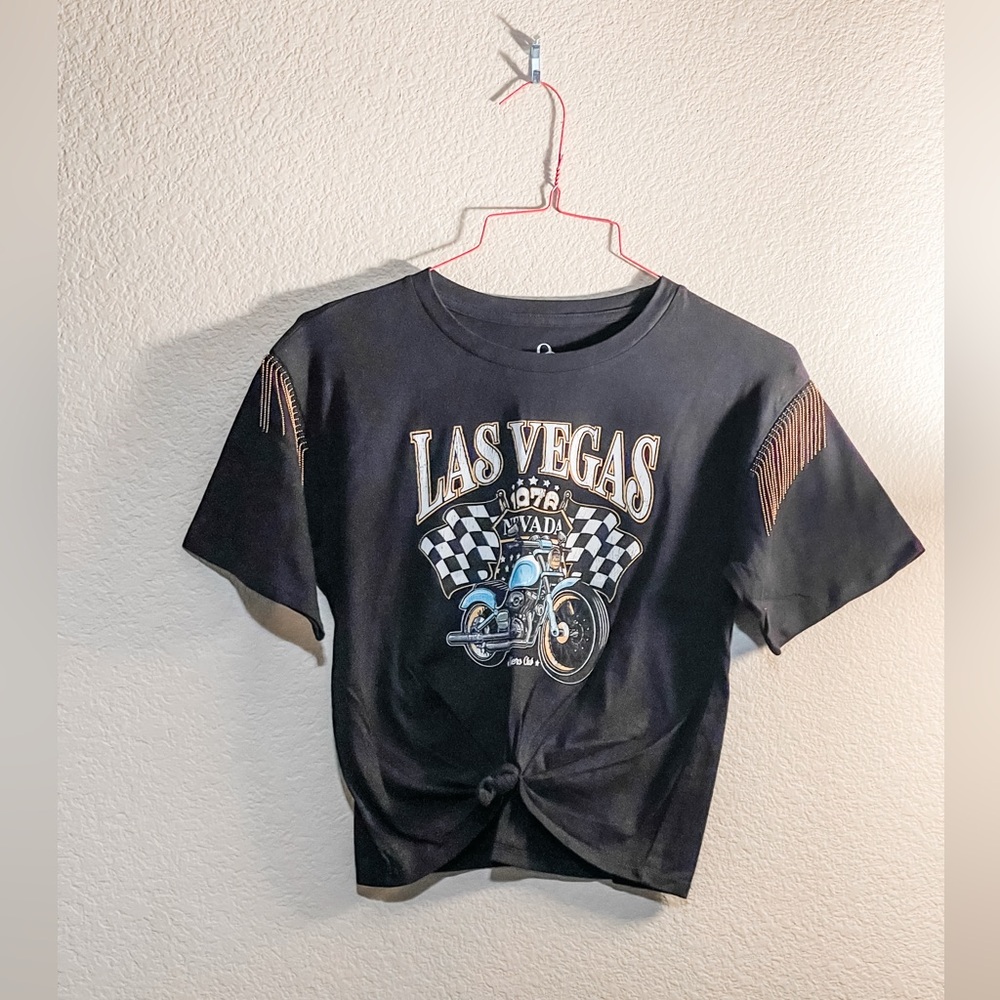 Las Vegas Black Graphic  Tee with Motorcycle Print